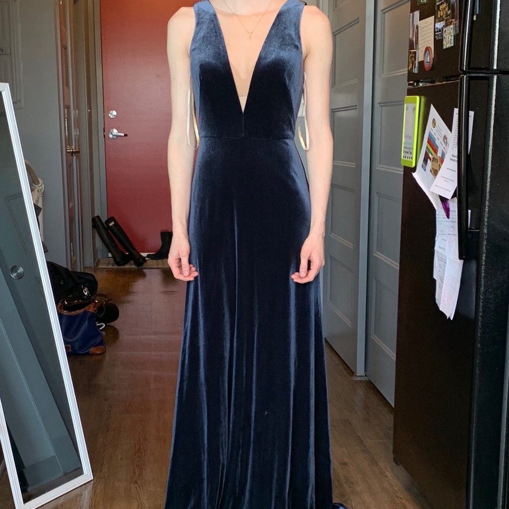 Jenny Yoo Logan dress in French Blue velvet